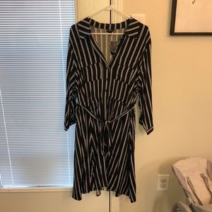 Torrid black and white stripe button front shirt dress